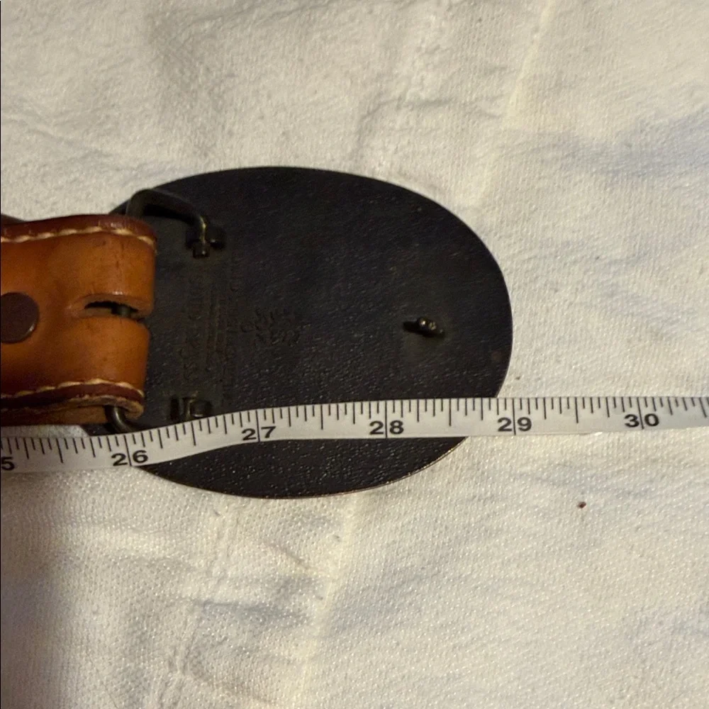 Vintage Solid Brass Award Designed Raccoons Buckle on Hand Tooled Leather Belt